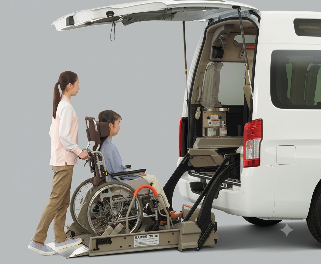 リフトで車いすのまま乗車する様子